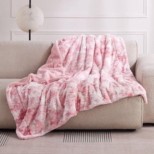 Bedsure GentleSoft Sherpa Fluffy Blanket Twin Size - Fleece Warm and Cozy Throw for Women Gift, Plush & Fuzzy Faux Fur Christmas Blanket for Couch, Sofa, Bed Decor, Tie Dye Design, Pink, 60x80 Inches thumbnail 6