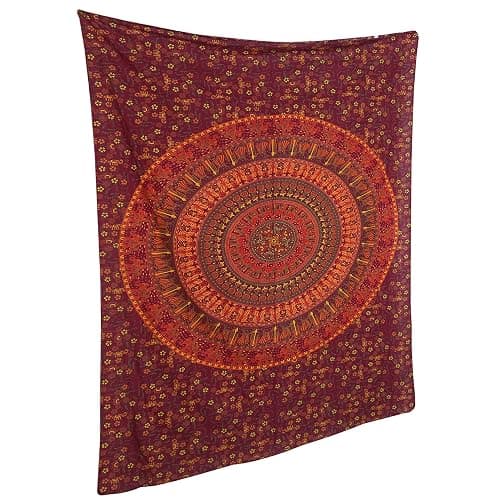 RAJRANG Large Twin Size Colorful Hippie Tapestries - Elephant Mandala Tapestry Bohemian Bedspread Ethnic Medallion Boho Dorm Decor Wall Hanging - Red - 84 X 54 Inches - Image 1