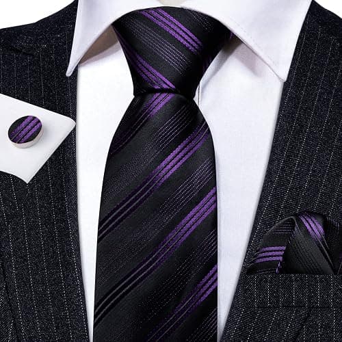 Barry.Wang Man Stripe Ties Set Silk Woven Pocket Square Necktie Cufflinks Formal Party Business thumbnail 4