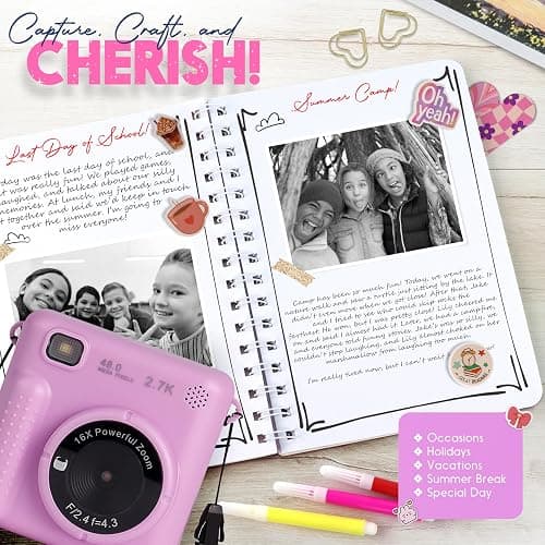 FINcredible Photomaker Kit - Instant Print Camera for Kids Plus DIY Journal Kit for Girls - 150 Pcs Tween Journal & Camera for Girls - 6 7 8 9 10 11 12 13 14 Year Old Girl (Lilac) thumbnail 2