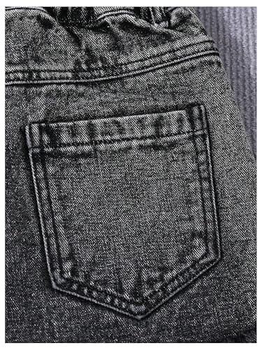 RoseSeek Girl's Ripped Raw Hem Straight Leg Jean Shorts Elastic Waist Zipper Fly Denim Shorts thumbnail 3
