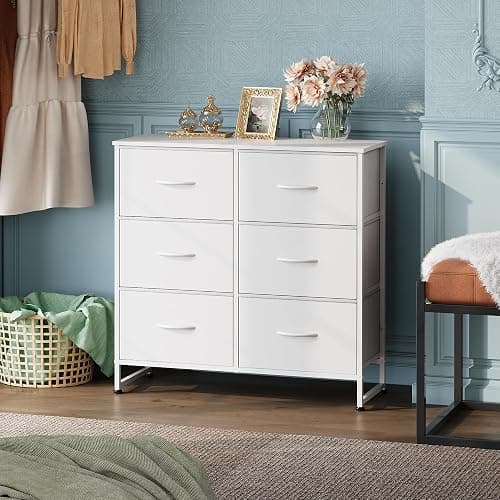 WLIVE White Dresser for Bedroom, 6 Drawer Double Dresser, Fabric Storage Tower with Fabric Bins, Chest of Drawers for Closet, Living Room, Hallway thumbnail 2