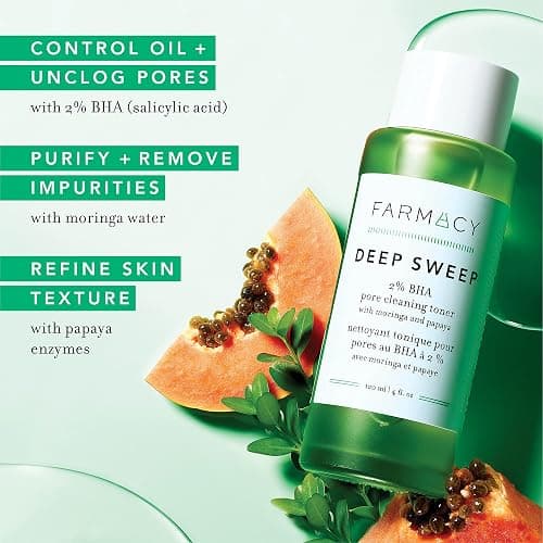 Farmacy 2% Salicylic Acid Toner for Face - Deep Sweep Gentle BHA Exfoliant for Oily Skin - Refines Texture with Papaya Enzymes & Moringa Water for a Healthy-Looking Complexion (50ml) thumbnail 3