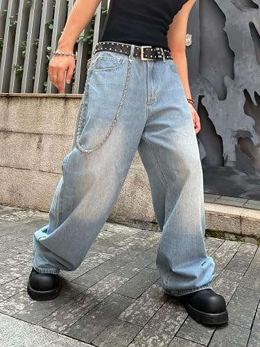 DFGIGT Men's Baggy Hip Hop Jeans Wide Leg Skater Denim Pants Casual Loose Fit Long Trousers Streetwear thumbnail 3