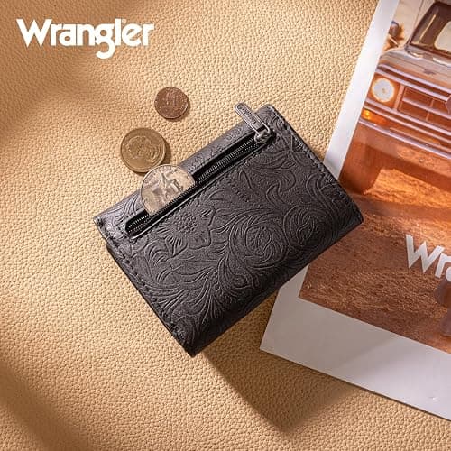 Montana West X Wrangler Black Wallet for Women Western Card Cases & Money Organizers Trifold Small Wallet with Rfid Lining Blocking and Zipper Coin Pocket thumbnail 6
