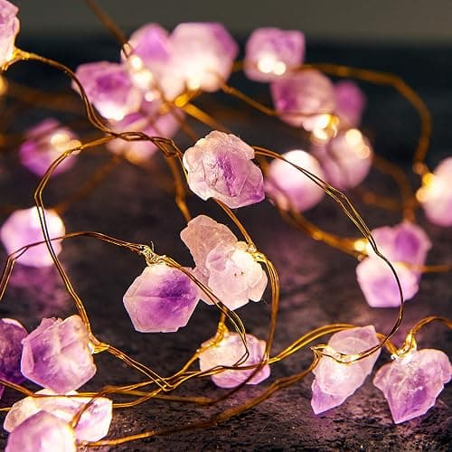 Nature Amethyst Crystal String Lights for Bedroom 10FT 40LEDs USB/Battery Operated Grape Crystal Light Pure Purple Fairy Lights Plug in for Natural Life Cute String Lights for Office - Image 1
