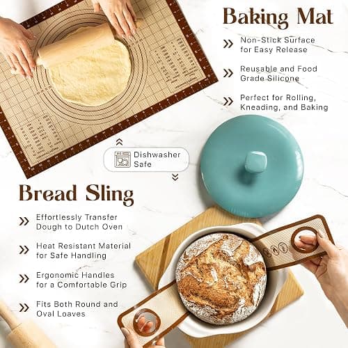 Sourdough Kit with Professional Bread Making Tools - A Complete Sourdough Bread Kit Including 10" Round & 11" Oval Bannetons, Bread Lame, Whisk, Bowl & Dough Scrapers, Slings, and Mat (17-Piece Kit) thumbnail 4