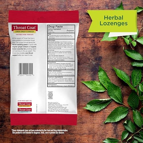 Traditional Medicinals Lozenges, Organic Throat Coat Lemon Ginger Echinacea, Sore Throat Support, 30 Individually Wrapped Lozenges thumbnail 4