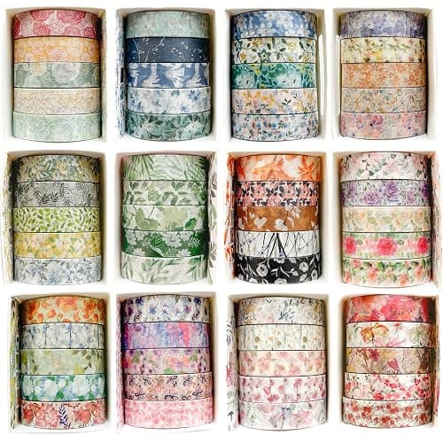 YUBX Flowers Washi Tape Set 60 Rolls Floral Patterns Decorative Skinny Blooms Masking Tapes for Arts, DIY Crafts, Journals, Planners, Scrapbook, Wrapping (Spring) thumbnail 2