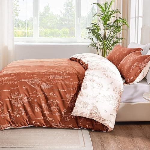 Love's cabin Terracotta Comforter Set Queen - Queen Size Comforter Set, 3 Pieces Cute Floral Bedding Sets for All Seasons,1 Soft Reversible Botanical Flowers Comforter and 2 Pillow Shams thumbnail 6