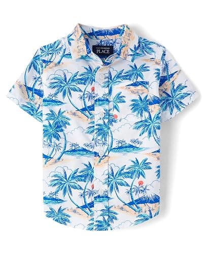 The Children's Place Baby Boys' and Toddler Poplin Short Sleeve Button Down Shirt - Image 1