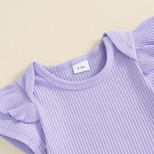 Rtnnsbbfcm Newborn Baby Girl Clothes Summer Outfit Short Sleeve Ribbed Romper Floral Suspender Overalls Shorts Set thumbnail 4