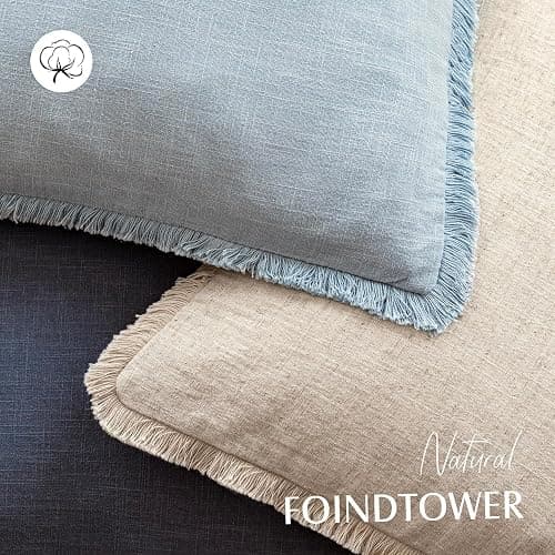 Foindtower Set of 2 Decorative Linen Fringe Lumbar Throw Pillow Covers Boho Farmhouse Cushion Cover with Tassels Soft Accent Pillowcase for Couch Sofa Bed Living Room Home Decor,12×20 Inch,Sky Blue thumbnail 5