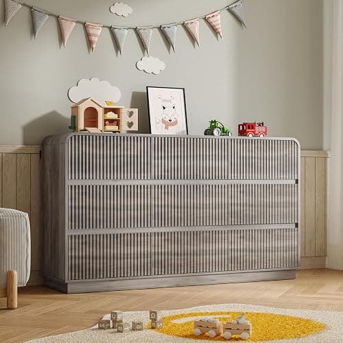 BORNOON Dresser for Bedroom with 9 Drawers, Fluted Chest of Drawers with Round Curved Corner, Hidden Handles, Modern Wood Storage Organizer for Bedroom, Nursery, Living Room - Image 1