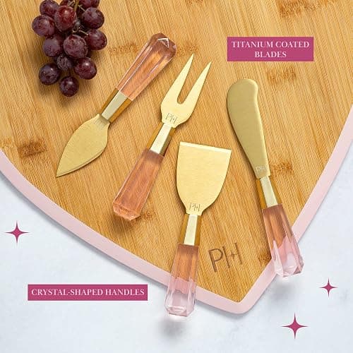 Paris Hilton Charcuterie Board and Serving Set, Bamboo Serving Board, Ceramic Dish, Cheese Utensils with Titanium Coated Blades, 6-Piece Set, Pink thumbnail 6