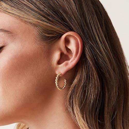 PAVOI 14K Gold Plated 925 Sterling Silver Twisted Rope Round Hoop Earrings in Rose Gold, White Gold and Yellow Gold thumbnail 2