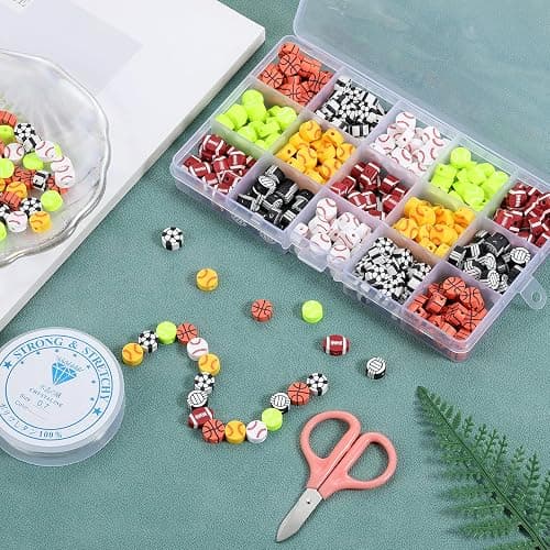 100Pcs Sports Ball Beads for Jewelry Making, Sports Polymer Clay Bead, Baseball Basketball Soccer Rugby Volleyball Football Beads for DIY Crafts Bracelet (Sports Ball) thumbnail 4