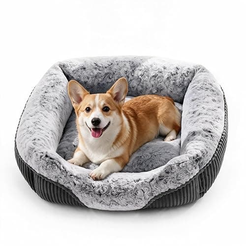 Warmrest Cute Dog Bed for Small Medium Dogs,Washable Cat Beds, 20in | Rectangular furry Small dog bed for calm sleeping dog sofa, overall machine washable, Non-Slip Bottom, Grey, Up to 10Lb - Image 1