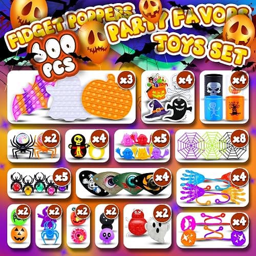 600Pcs Halloween Party Favors for Kids, Bulk Fidget Toys, Non-Candy Treats | Halloween Goodie Bag Stuffers for Classroom Treasure Boxes, Carnival Prizes and School Rewards thumbnail 2