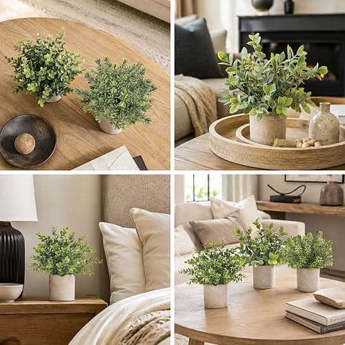 Der Rose 3 Pack Mini Potted Fake Plants Artificial Plastic Eucalyptus Plants Topiaries for Home Office Desk Farmhouse Shelf Room Bathroom Decor(Sage Green) thumbnail 4