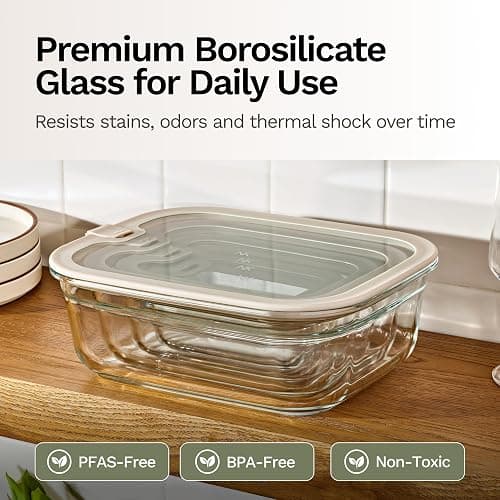 Naked Kitchen 8-Piece Food Storage Containers with Lids – Nesting Borosilicate Glass Meal Prep Containers with Leak-Proof Airtight Seal – BPA Free, Microwave, Oven, Freezer & Dishwasher Safe – Black thumbnail 6