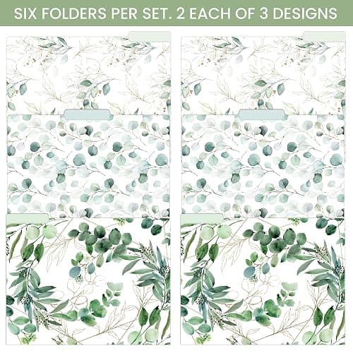 bloom daily planners Decorative File Folders - Set of Six Letter Size (8.5” x 11”) Organizers, 1/3 Cut Tabs - Assorted Designs - Eucalyptus thumbnail 3