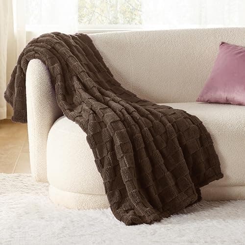 Bedsure GentleSoft Fall Throw Blanket for Couch Dark Brown - Checkered Fleece Blankets Gifts for Women Men Girls, Cute Soft Cozy Throw for Bedroom Home Decor Gifts, 50x60 Inches thumbnail 2