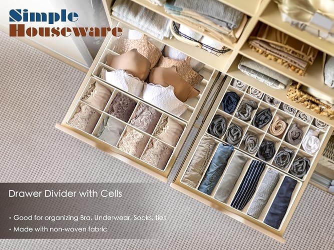 Simple Houseware Closet Underwear Organizer Drawer Divider Assorted 7 Pieces, Beige thumbnail 5