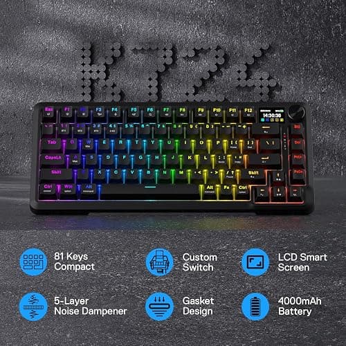 Redragon K724 PRO Wireless Gasket Gaming Keyboard w/Hype Screen & Knob, 81-Key Mechanical Keyboard, Easy-Control 1.14’’ TFT Info Display, 5-Layer Noise Dampening, Custom Linear Switch thumbnail 2