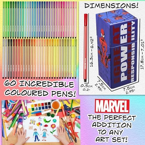 Marvel Spiderman Coloring Pens for Kids, Markers 60 Pcs Felt Tip Pens for Drawing Doodling Assorted Colors, Boys Gifts thumbnail 2
