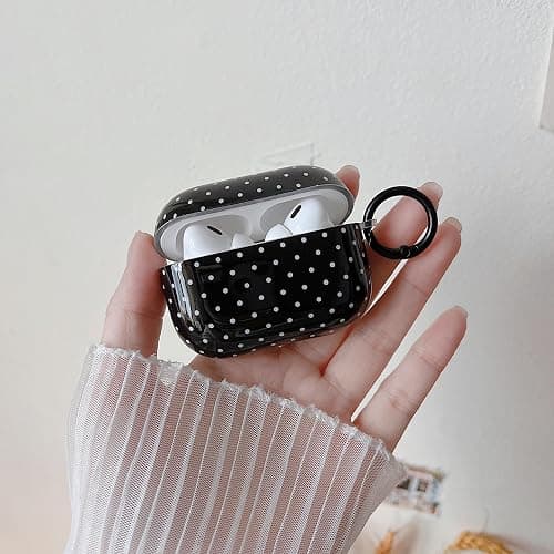 MINSCOSE for AirPods Pro 2nd/1st Generation Clear Case,Cute Polka Dot Pattern Design with Trendy Keychain Ring,Soft TPU Protective Shockproof Case with Cleaner Kit for Airpods Pro/Pro 2-Black thumbnail 4