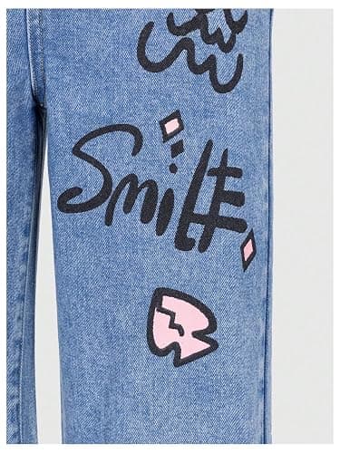 Floerns Girl's Heart Print Cute Ripped Baggy Jeans Straight Wide Leg Streetwear Denim Pants thumbnail 5