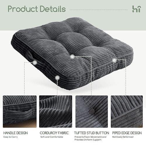 HIGOGOGO Washable Floor Pillow Cushion for Adults, Meditation Cushion Pillow, Large Square Floor Sitting, Removable Tufted Corduroy Cover, for Tatami Living Room or Yoga, 22x22 Inch, Machine Washable thumbnail 4