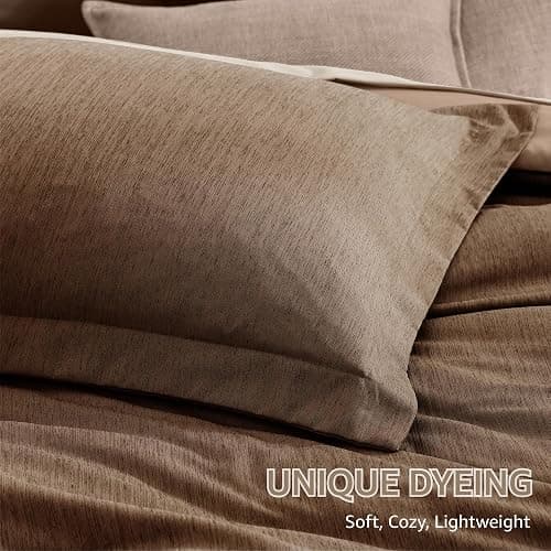 Monbix Queen Comforter Set - 7 Pieces Cationic Dyeing Brown Bed in a Bag Queen Bedding Sets with Comforter, Sheets, Pillowcases & Shams, Reversible Bedding Comforters Sets thumbnail 6
