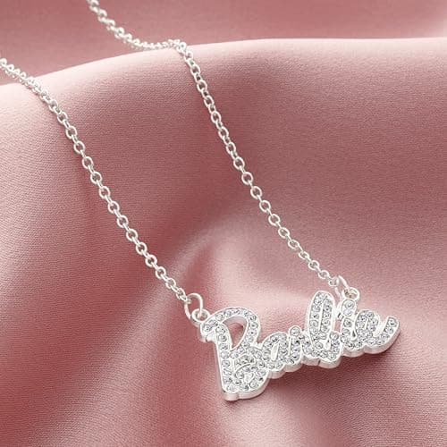 Barbie Crystal Script Logo Necklace (Silver) thumbnail 2