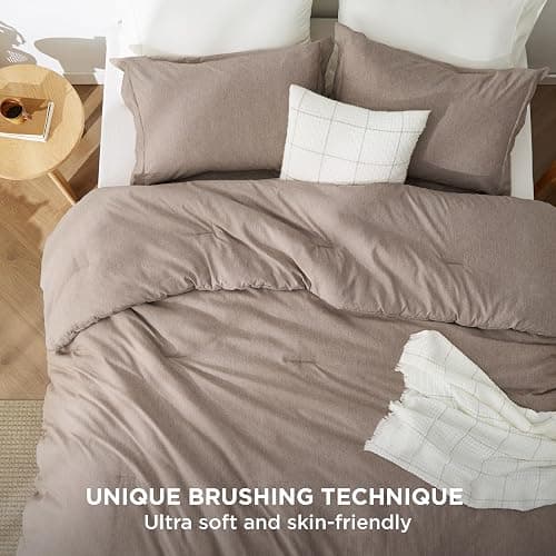 Bedsure Full Comforter Set - Khaki Soft Bedding for All Seasons, Cationic Dyed Bed Set, 3 Pieces, 1 Full Size Comforter (82"x86") and 2 Pillow Shams (20"x26"+2") thumbnail 2