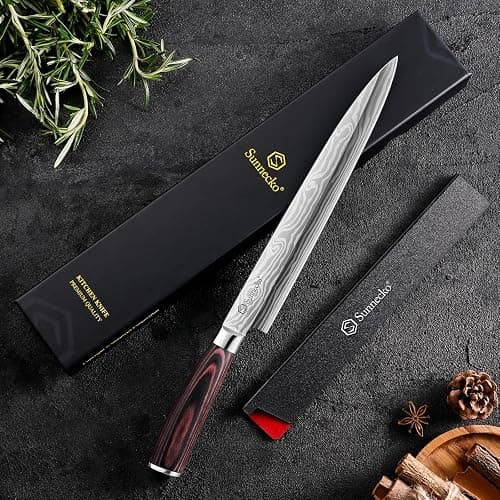Sunnecko 10.5 inch Sashimi Knife,High Carbon Stainless Steel Japanese Sushi Knives,Yanagiba Knife with Knife Sheath and Gift Box thumbnail 6