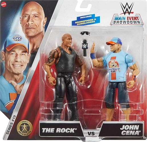Mattel WWE Main Event Championship Showdown 2-Pack Action Figures & Accessory, Series #19 The Rock vs John Cena Collectible Set thumbnail 3