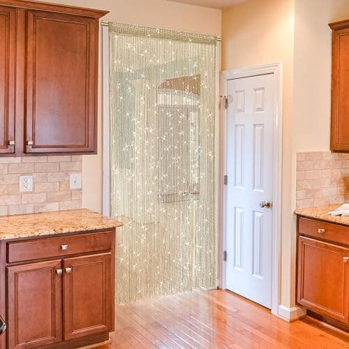Atsweetlife Door String Curtain Doorway Beads Curtains,Hanging Room Divider Beaded Decor Hippie Glitter Fringe Panel Closet Window Doors Sequin Sheer Boho Doors Tassel (Champagne) thumbnail 5