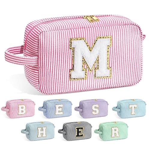 YOOLIFE Birthday Gifts for 4 5 6 7 8 9 10 11 12 13 14 Year Old Girl, Teen Girl Gifts Trendy Stuff, Initial Makeup Bag, Travel Toiletry Pouch, Pink M - Image 1