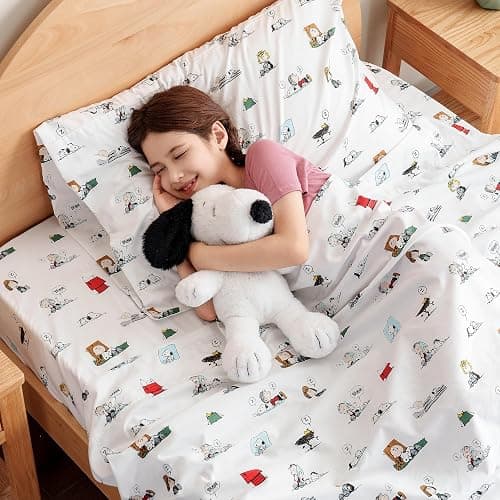 Berkshire Blanket Peanuts® Kids Sheet Set, Twin Size - 3 Pieces, Peanuts® Sleeping Colorized Sheet Scale White, Cute Character Snoopy Printed Soft Microfiber Bed Sheets thumbnail 6