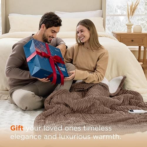 Bedsure GentleSoft Heated Blanket Throw - Soft Ribbed Flannel Electric Blanket, Heating with 4 Time Settings, 6 Heat Settings, and 3 hrs Timer Auto Shut Off, Gifts for Grandma (50x60 inches, Brown) thumbnail 8