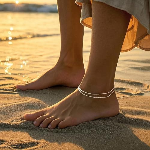 Dainty Gold Ankle Bracelets for Women Waterproof | Non Tarnish 14K Gold Plated Beaded Anklets, Layered Summer Beach Jewelry Gifts, Bikini Outfits for Vacation thumbnail 8
