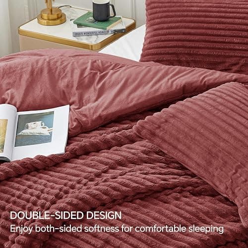 BEDELITE Fleece King Comforter Set -Super Soft & Warm Fluffy Burgundy Bedding, Luxury Fuzzy Heavy Bed Set for Winter with 2 Pillow Cases thumbnail 4