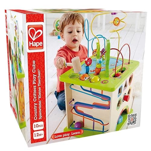 Hape Country Critters Play Cube| Wooden Learning Puzzle Toy for Toddlers, 5-Sided Activity Centre with Animal Friends, Shapes, Mazes, Wooden Balls, Shape Sorter Blocks and More thumbnail 7