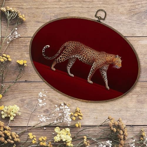 Sviojuce Red Retro Leopard Oval Wall Art Decor 8.6x11.4, Maximalist Luxury Leopard Framed Canvas Prints Wall Artwork, Trendy Cheetah Wall Hanging Decor for Farmhouse Bedroom Living Room Decorations thumbnail 6