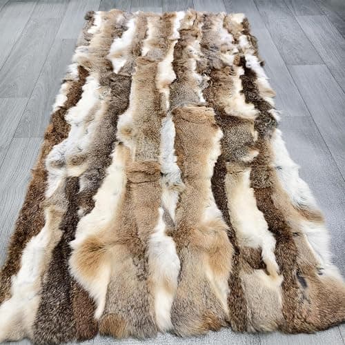Natural Rabbit Fur Sofa Bed Throw Blanket,Rug,Rabbit Pelt Skin Fur Blankets/Plates Furry Soft Warm Lush Throw Home Decoration Reprocessed DIY Materials (21.65" x 43.3" Tan) - Image 1