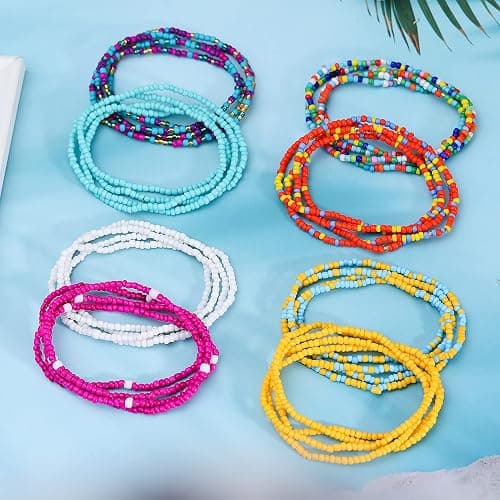 TOBENY SHIWE 24PCS Waist Bead Chains for Women Colorful Summer Body Chains Belly Beads Bikini Jewelry Chains Bead Waist Chains Set thumbnail 4
