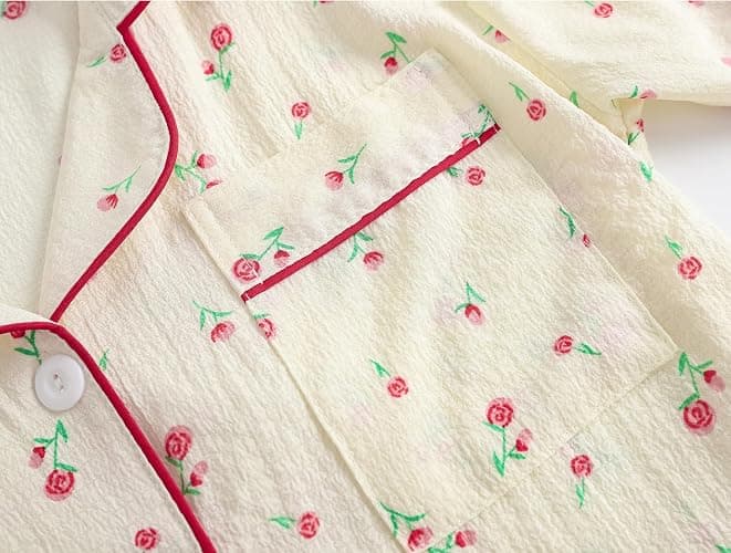 Hupohoi Big Girls Button Down Pajama Set 3pcs Short Sleeve Long Pants with Shorts Crepe Wrinkled Fabric Sleepwear Nighty thumbnail 3