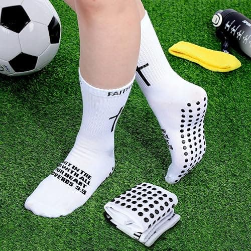 Glitopper 6 Pairs Christian Cross Socks Anti Slip Soccer Sock with Rubber Dot Religion Gift for Men Youth Women Sports thumbnail 7